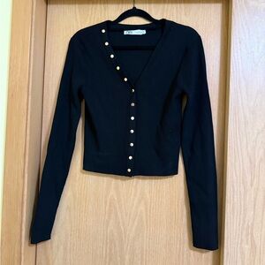 Zara Black Knit Cardigan with Gold Accents